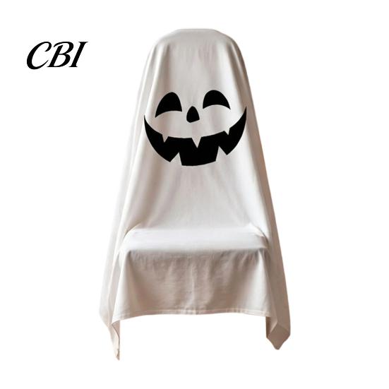 Double Sided Printed Chair Covers 1/4Pcs Halloween Ghost Covers, Spooky Face Dining Slipcover, White Kitchen Party Supplies Decorative Seat
