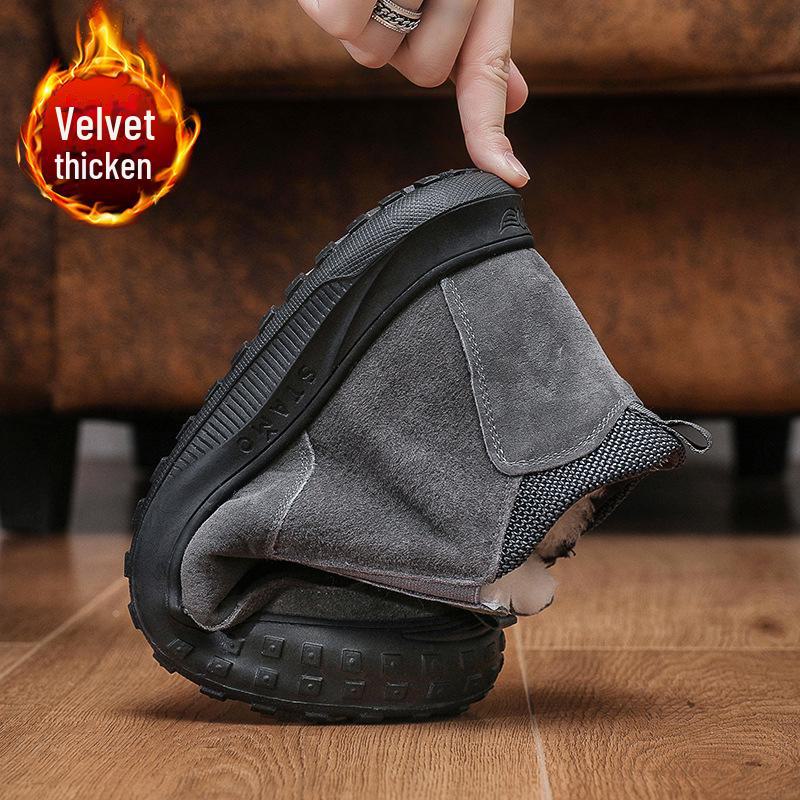 Мужские зимние высокие нескользящие защитные ботинки с бархатным утеплителем для защиты от холодной погоды и снега.