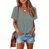 T Shirts For Women Pleated V Neck Dressy Casual Blouses Printing Short Sleeve Summer Tops Loose Fit