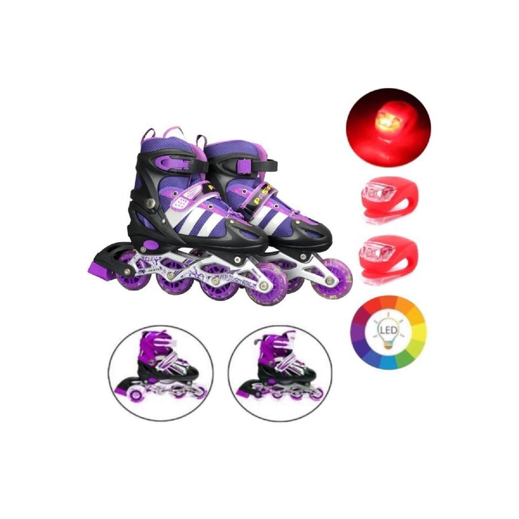 Purple Luminous Wheel Adjustable Children's Exercise Skating 2 Function Flashing Helmet Knee Pad Set