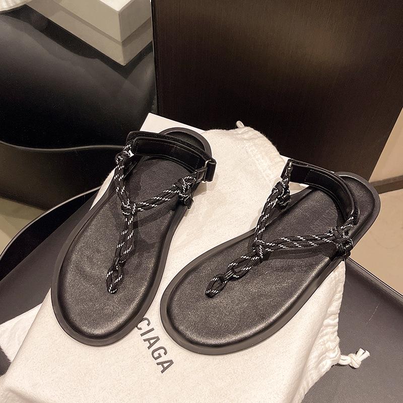 2025 Summer Casual Seaside Beach Flats Women's Shoes Outer Wear Design Sense Velcro Flip-flops Sandals