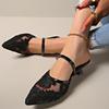 2025 Pointed Mesh Wrap Head Slippers Outside Wear High Heels New Shallow Mouth Sandals Single Shoes
