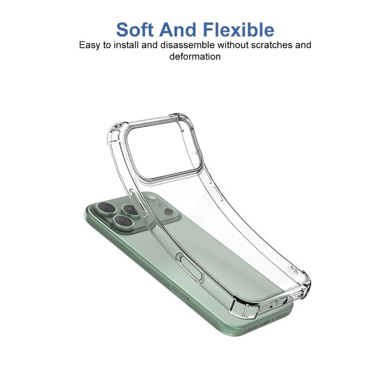 Противоударный мягкий чехол для телефона для iPhone 17 Air Pro Max 16 15 Ультратонкий силиконовый прозрачный чехол с прозрачной задней крышкой защитный чехол Capa