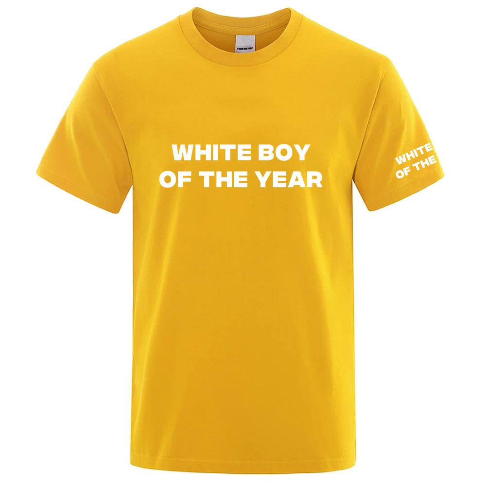 2025 White Boy Of The Year Print Unisexs New Summer Round Neck Cotton Casual Solid Color Short Sleeve Breathable Top