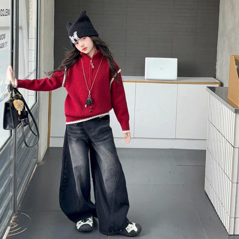 Вязаный свитер для девочек Осень-Зима 2025 - Стильный утолщенный топ для детей старшего возраста