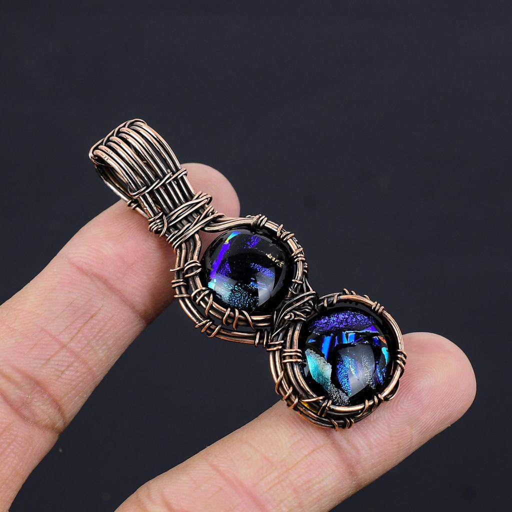 Dico Glass Jewelry, Handmade Gemstone Pendant, 999 Copper Wire Wrapped Pendant Antique Jewelry, For Engagement Gift