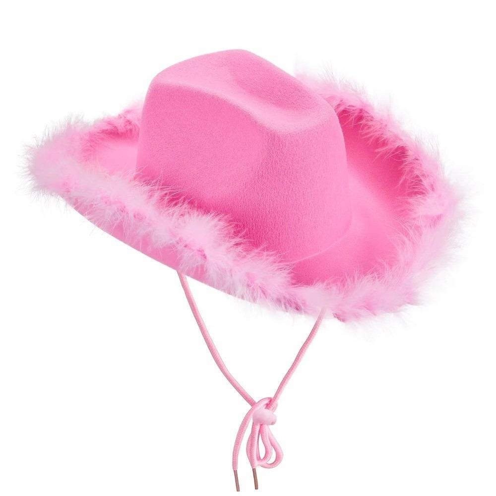 Wide Brim Jazz Hat Furry Trim Cowgirl Hat Fashion Western Cowboy Hat Costume Accessories