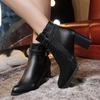 Женские ботильоны, зимние замшевые ботинки на высоком каблуке, женские черные кожаные туфли-гладиаторы с острым носком, женские черные кожаные туфли
