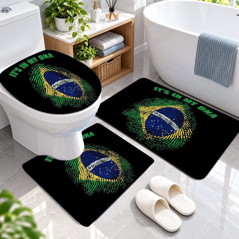3Pcs Flannel Toilet Mat Set Brazil national football team Bathroom Rug Bath Carpet Non Slip Home Decor