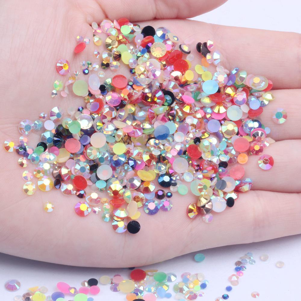 Multi-Color AB Jelly Resin Rhinestones, 2-6mm, 1000 Pcs, Flat Back for Nail Art