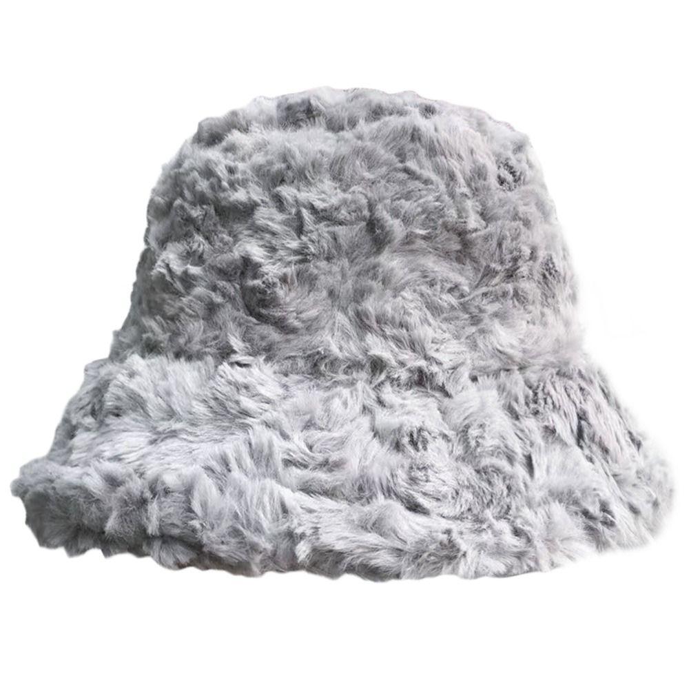 Women Casual Soft Faux Fur Sun Cap Bucket Hat Panama Hat Fisherman Cap