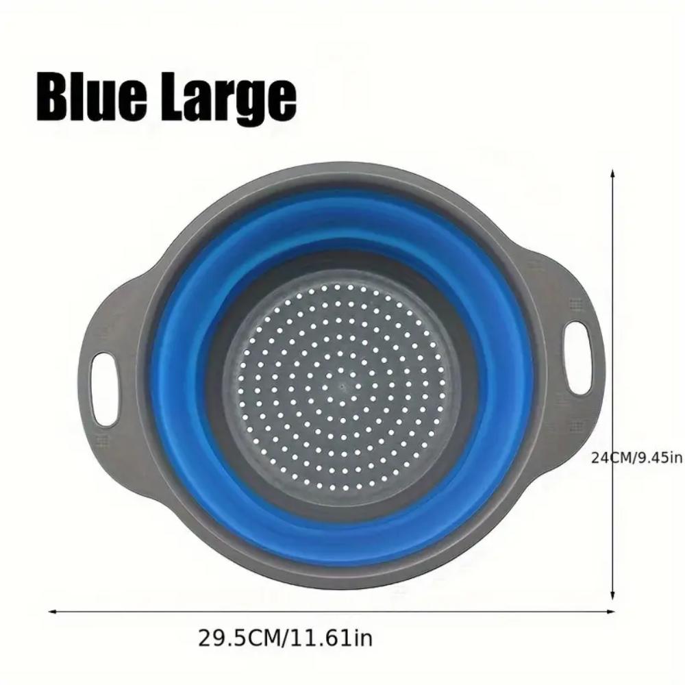 Foldable kitchen strainer, a small round strainer with a base and handle, suitable for pasta, fruits and vegetables