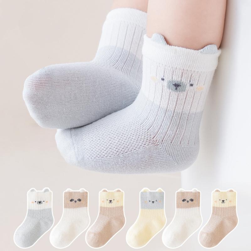 3Pairs/Set Newborn Baby Socks Summer Thin Mesh Cotton Kids Socks Cute Cartoon Boneless Ear Infant Socks For Boys Girls 0-5Yrs