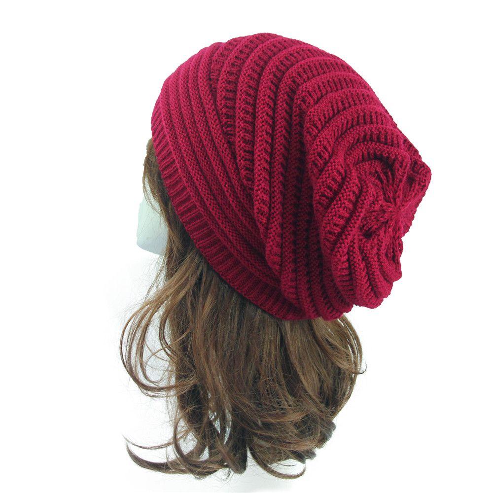Unisex Striped Crochet Baggy Beanie Hat Ski Cap Knitted Hat