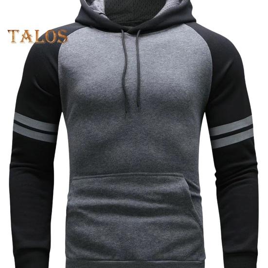 Мужская толстовка с капюшоном на осень-зиму с цветными блоками, длинными рукавами, большим карманом, эластичными манжетами и подолом, тонкая облегающая повседневная одежда, повседневный спортивный топ