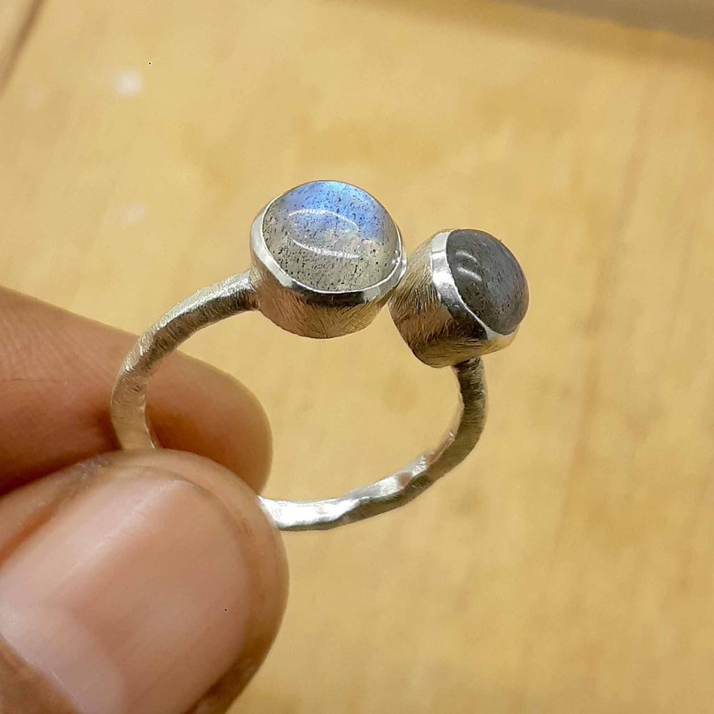 Labradorite Silver Handmade Ring Jewelry, Two Gemstone & 925 Sterling Silver Minimalist Open Ring For Women,