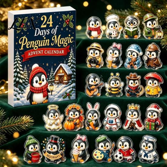 Christmas Advent Calendar Guinea Pig Calendar, 24Pcs Acrylic 2D Ornament Set with Winter Holiday Party Favors Outfits, Tree Hanging Decor, Gift
