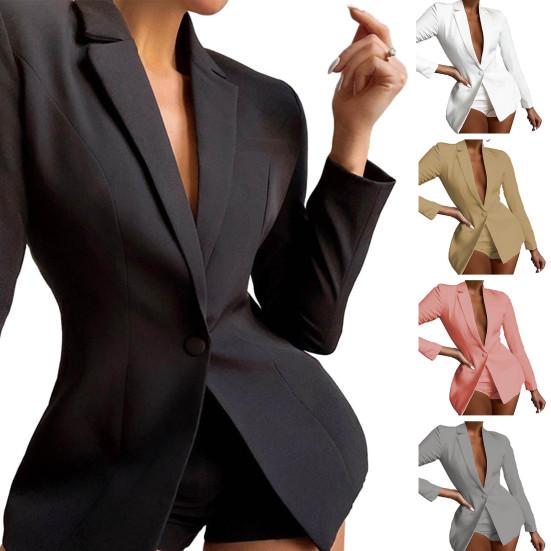 Женский костюм, пиджак, пиджак, лацкан с одной пуговицей, глубокий V-образный вырез, длинный рукав, прямой, против морщин, сплошной цвет, формальный деловой стиль, OL, повседневное женское пальто