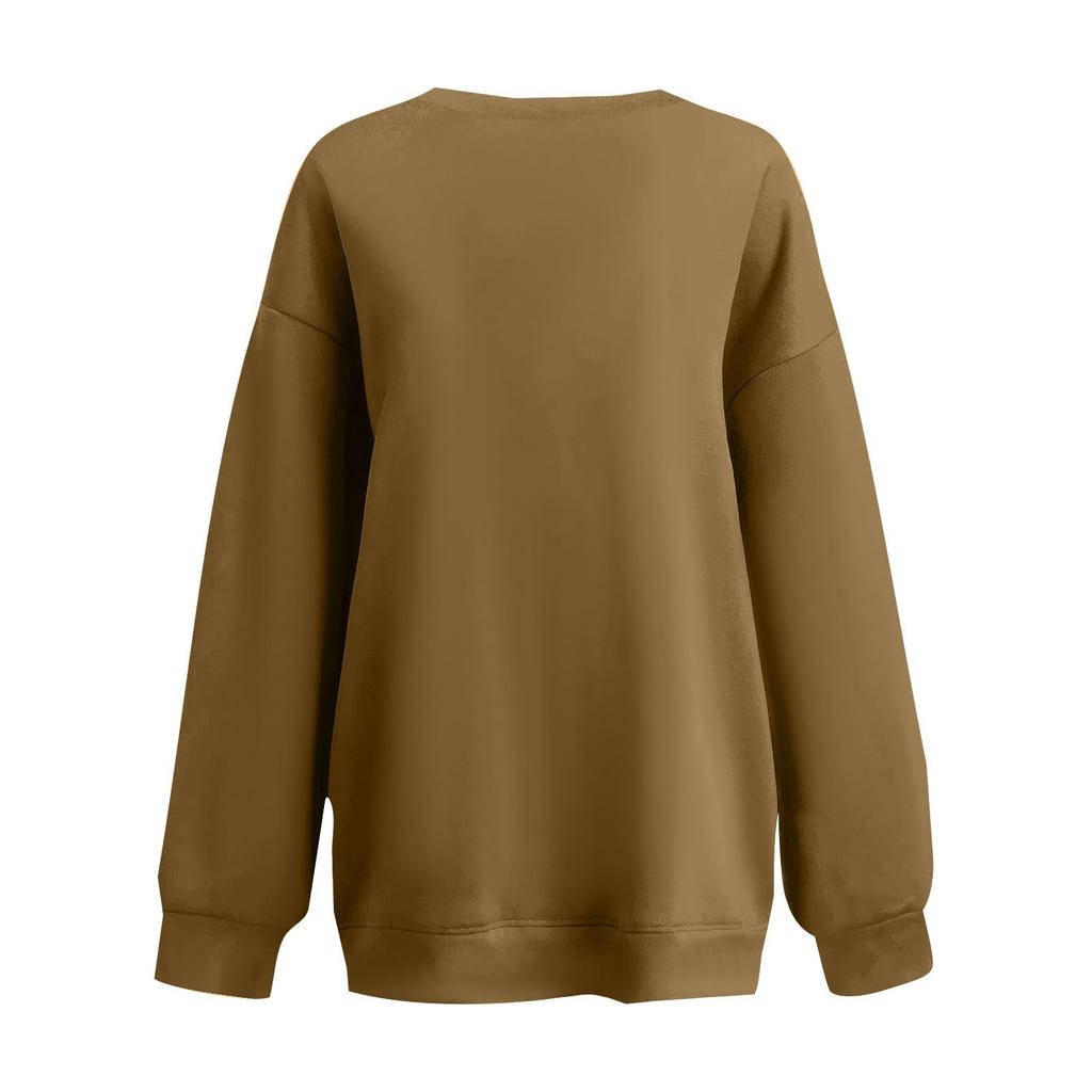 Женский повседневный модный свитшот с длинным рукавом, однотонный, с круглым вырезом и карманами