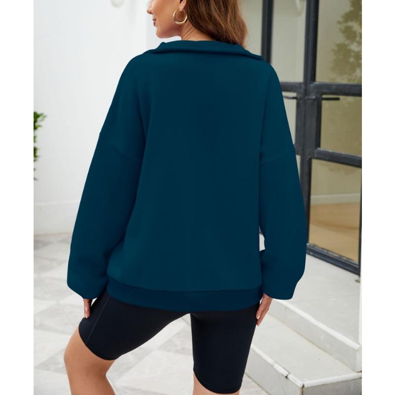 Осенне-зимняя однотонная женская свободная толстовка с воротником-стойкой на молнии