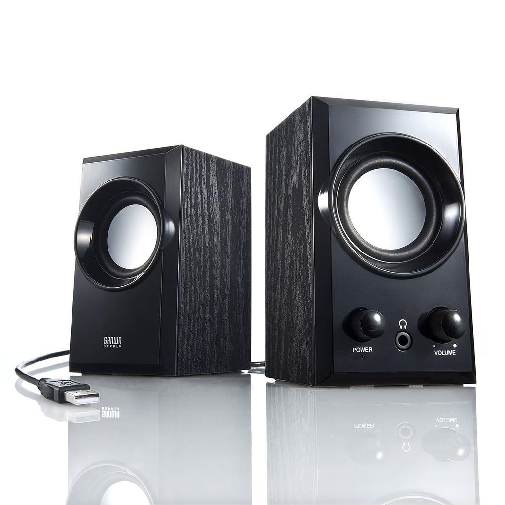 SANWA SUPPLY USB-динамик в деревянном корпусе с пассивным радиатором черного цвета MM-SPU7BK