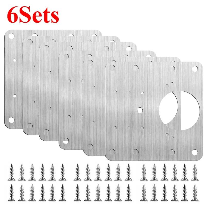 2/10Sets Stainless Steel Hinge Repair Plate Kits With Screw Cabinet Door Mounting Flat Fixing Brackets Furniture Hardware Tools