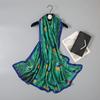 Fashionable and Elegant Celebrity Style Peacock Feather Printed Silk Scarf Ladies Travel Sunscreen Sunshade Shawl Scarf