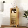Bathroom cabinet, open shelf, cabinet, bamboo wood, louvered door, light brown