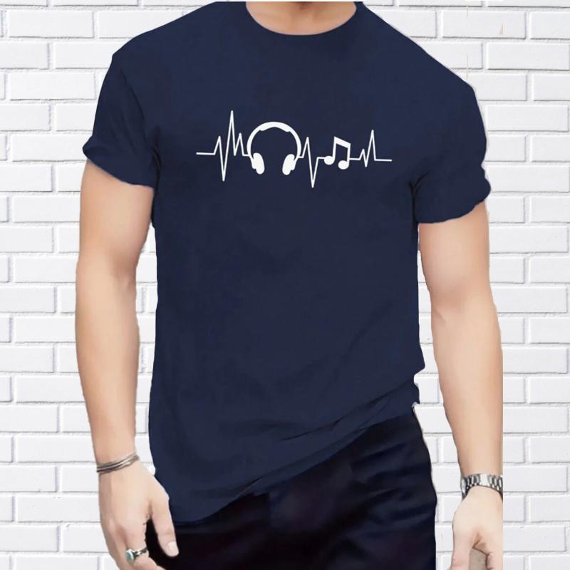 Новая летняя мужская модная футболка с гарнитурой, мужская футболка с принтом сердечного ритма, топ