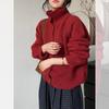 Винтажный красный свитер-кардиган с полувысоким воротом для женщин - Мягкий вязаный топ на осень/весну