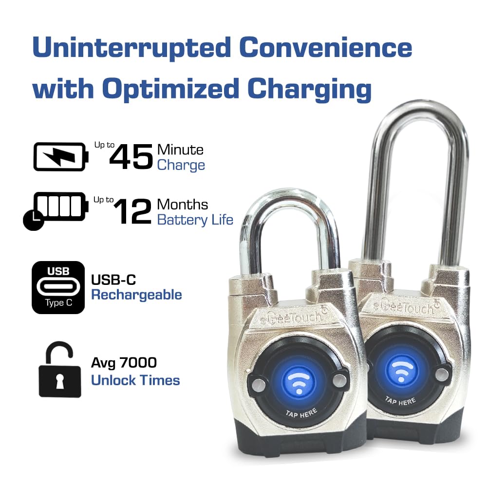 Полностью водонепроницаемый смарт-замок 5-го поколения eGeeTouch, прочная конструкция для коммерческого использования Bluetooth NFC, защита от непогоды, использование, + (Длинная скоба)