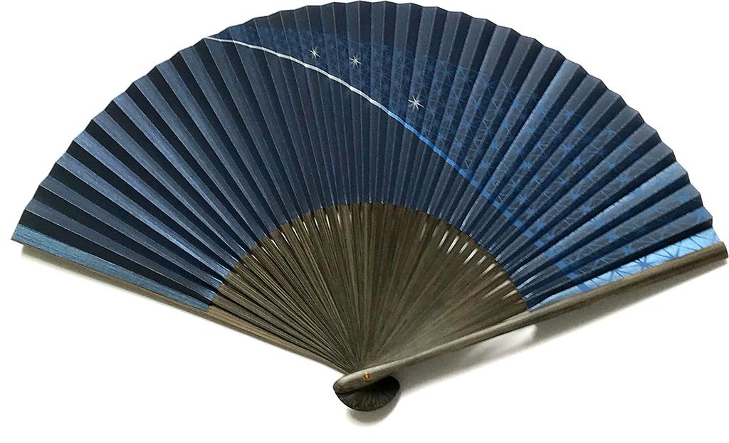 Folding Fan with Milky and Hemp Leaf Single Blue [Hana Kanzashi] Men's Way, Tanabata, Designs, Paper-Pasted, Large, Item,