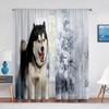 Winter Snow Husky Dog Cute Animal Puppy Sheer Voile Curtains for Living Room Bedroom Kitchen Decor Chiffon Tulle Window Curtains