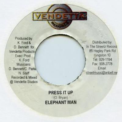7-дюймовая пластинка ELEPHANT MAN - Press It Up Vendetta 2004 Ямайка Регги, Ска и Даб