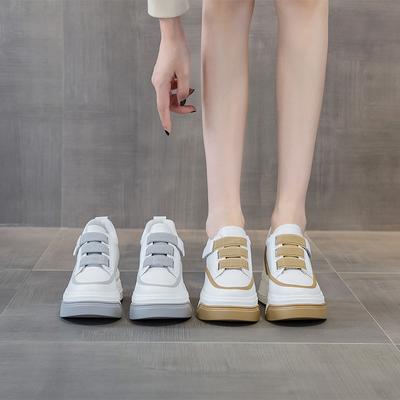 Женские туфли на доске 2025 новые кожаные туфли универсальные на толстой подошве туфли-маффины с внутренней высотой увеличение повседневные женские туфли на липучке одинарные туфли