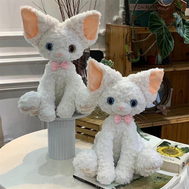 Cute Black Cat Plush Toys Pillow Khaki Curly Kuki Black Cat Devon Rex Doll Stuffed Animals Festive Gifts For Kids Birthday Girls