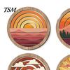 Minimalist Landscape Wall Panels 4Pcs Boho Sunset Art, Abstract Round Hanging Ornaments, Retro Art Wooden Decor for Living Room Bedroom Hallway