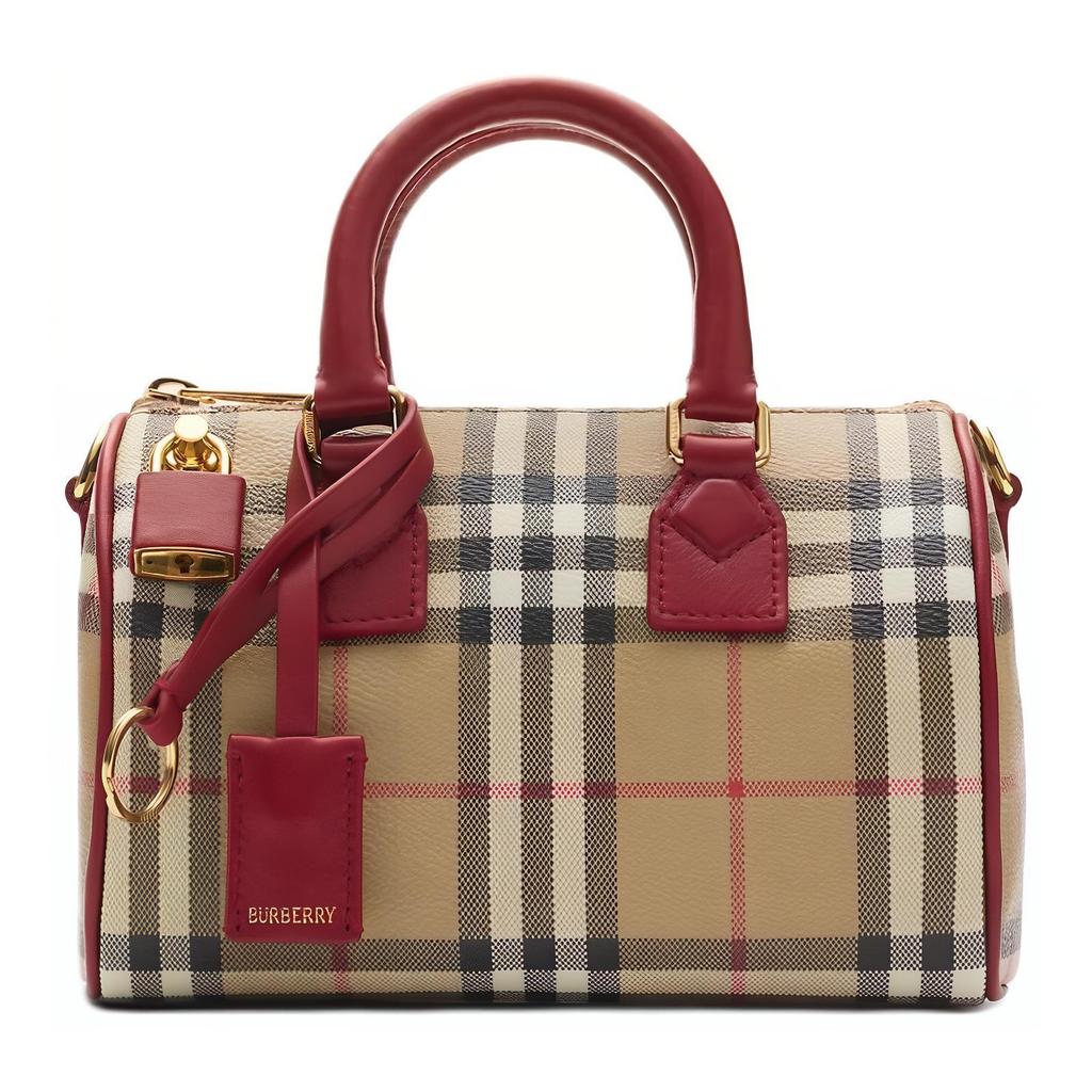 Burberry Клетчатая сумка-боулинг Color Block Мини Женские Сумки Архивный Бежевый Изумрудно-Красный 81162801