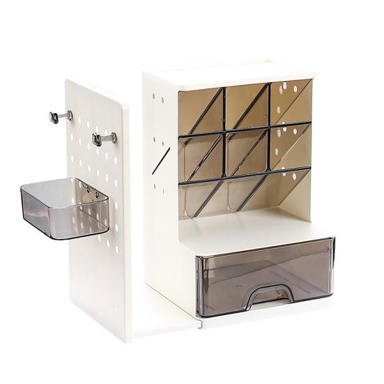 Adjustable Side Hook Board Pen Organizer with Retractable Bookends And Pegboard, Multi-Functional Angled Makeup Desk Holder Brush Holder, Compact
