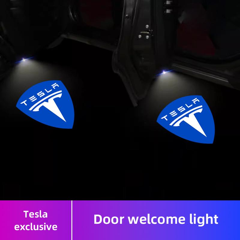 QHW1  2Pcs Car Door Welcome Lamp HD LED Emblem Projector Lights For Tesla Model 3 Model S Model X Model Y Cybertruck Roadster SpaceX