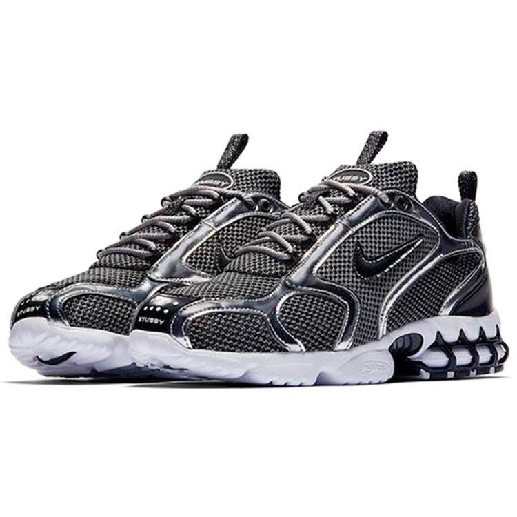 Stussy x Nike Air Zoom Spiridon Caged 2 Pure Platinum Унисекс Кроссовки Черный Белый CU1854-001