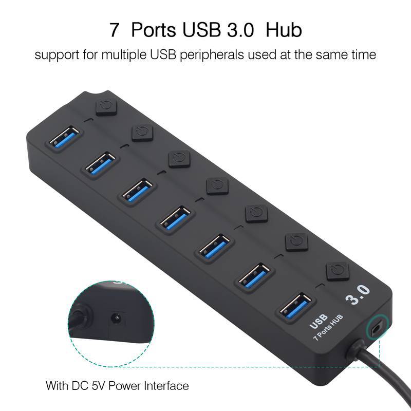 USB-концентратор 4/7 портов USB3.0 Разветвитель с выключателем Питания Внешний USB 2.0 Удлинитель Адаптер Станция Передачи Данных Док-станция