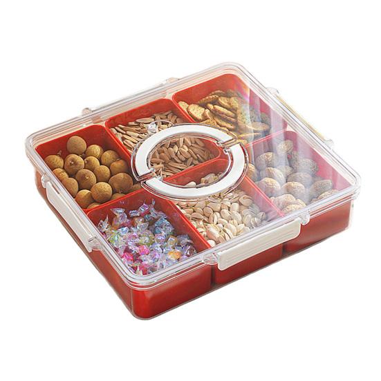 Контейнер для сухофруктов с 6 лотками и ручкой для крышки Портативный разделенный органайзер для закусок, отсеки для закусок, прозрачный поднос для закусок