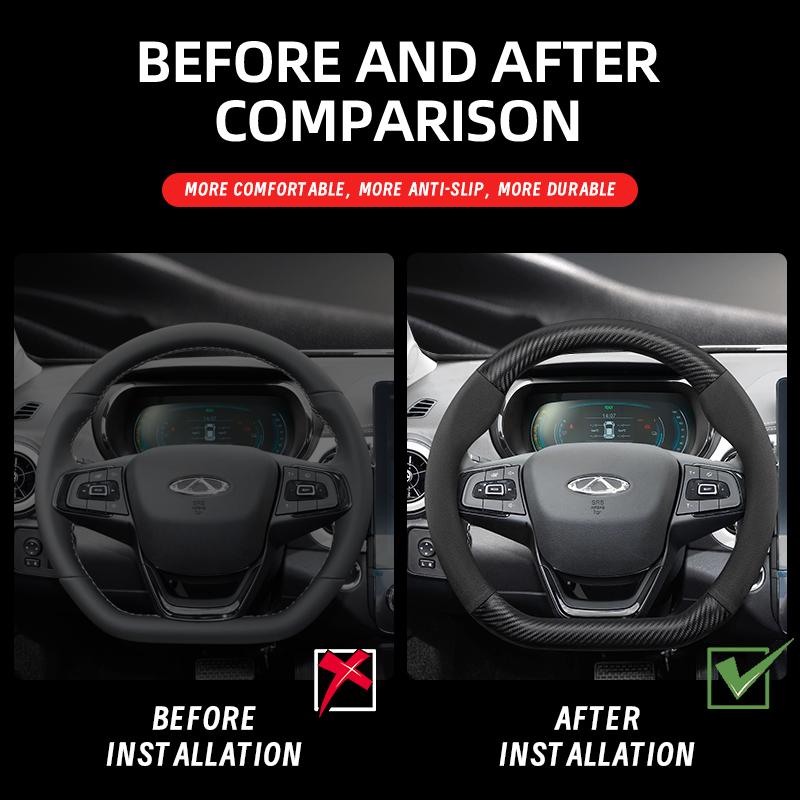 Для CHERY Чехол на руль из замши, углеродного волокна, ПУ кожи Подходит для Tiggo 7 Pro Max 2 8 4 5 9 Qq Fx Arrizo Fulwin Omoda T11 QQ