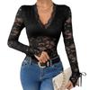 Женский комбинезон с кружевом и лоскутным кроем, с длинным рукавом и V-образным вырезом, сексуальное черное боди