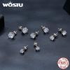 WOSTU Basic Wedding Crown Stud Earrings Solid 925 Sterling Silver Clear Cubic Zirconia Women Engagement Studs Earring 5-8 MM