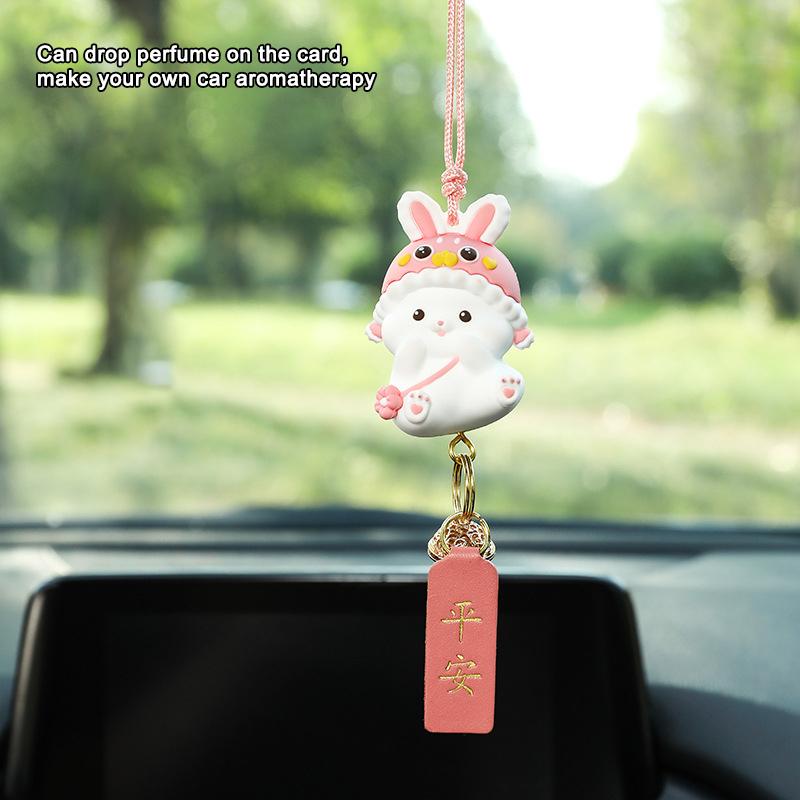 1pc Creative Lucky Rabbit Car Pendant Amulet Blessing Rearview Mirror Hanging Car Ornament Decor Xmas New Year Gift Girls