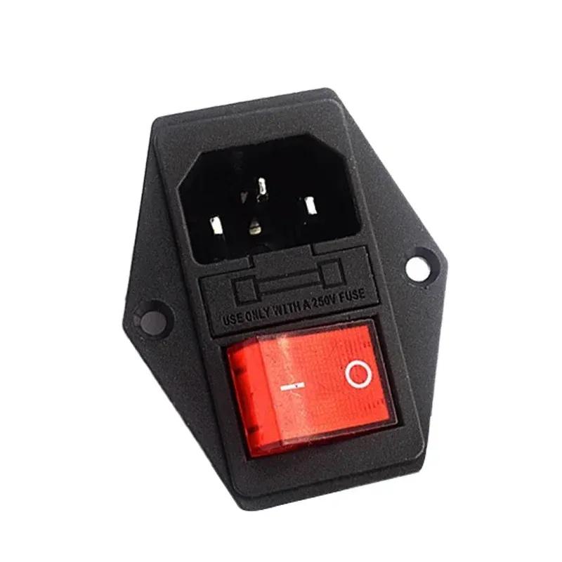 AC-01A-2 Electrical AC Power Socket Rocker Switch Brass 10A 250V Inlet C13 Plug Connector Computer Mount Outlet With Fuse