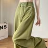 Модные свободные широкие джинсовые брюки для женщин, повседневные зеленые длинные брюки
