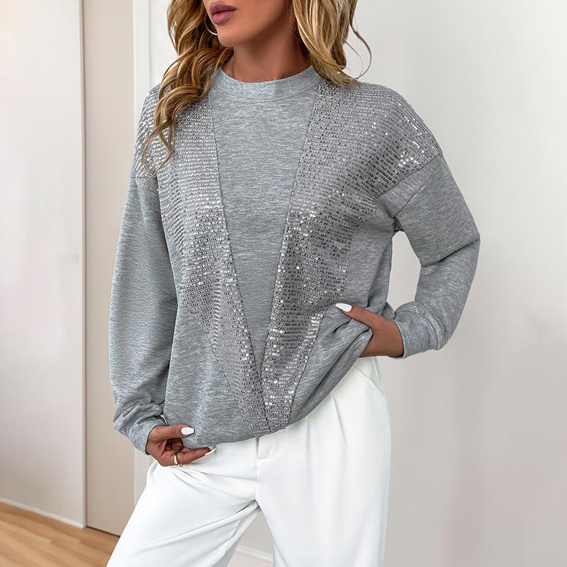 Autumn Hot Sale New Sequined Round Neck Pullover Sweatshirt Casual Versatile Sweatshirt for Women